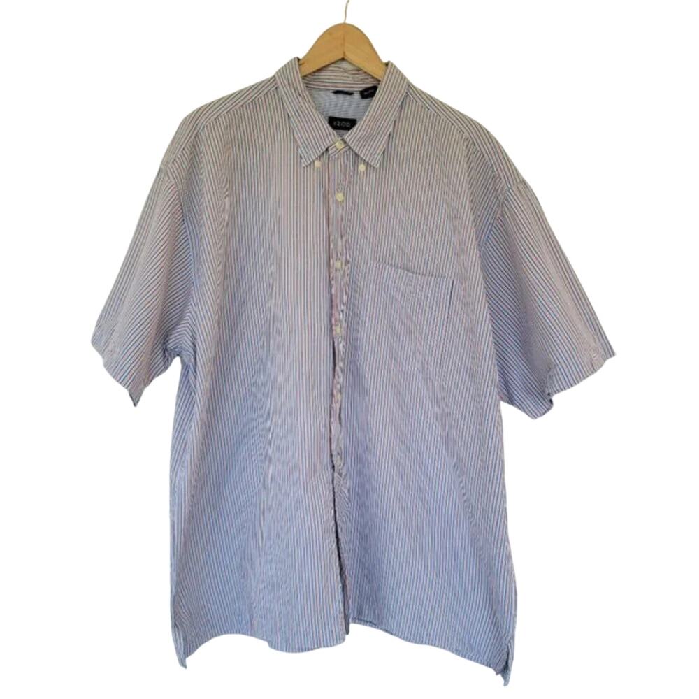 IZOD Short Sleeve Striped Button Down Shirt White Blue Red Men Size XL Cotton